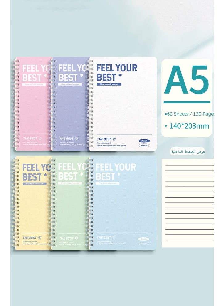 ستار لين 6 حزمة دفاتر ملاحظة دوامة ، 60 ورقة / 120 صفحة لكل ، A5 دفاتر ملاحظة ورقة متطابقة سميكة للدراسة والملاحظات ، دفاتر ملاحظة يومية خط عرضي لمكتب الأعمال اجتماع المدرسة يومية - Image 1